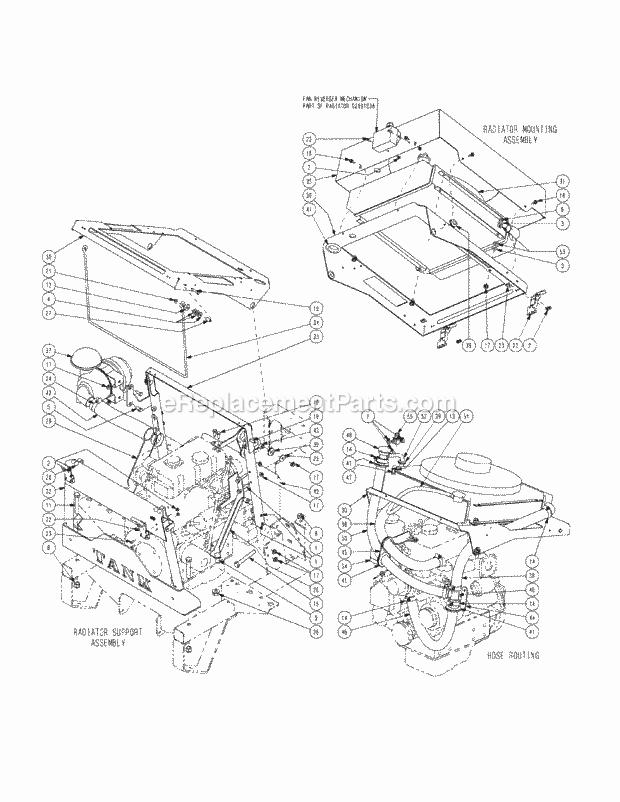 Radiator Assembly Diagram and Parts List for M72-CT 53AB5JEZ750-28-HP-3Cylinder-OHV Cub Cadet Lawn Tractor